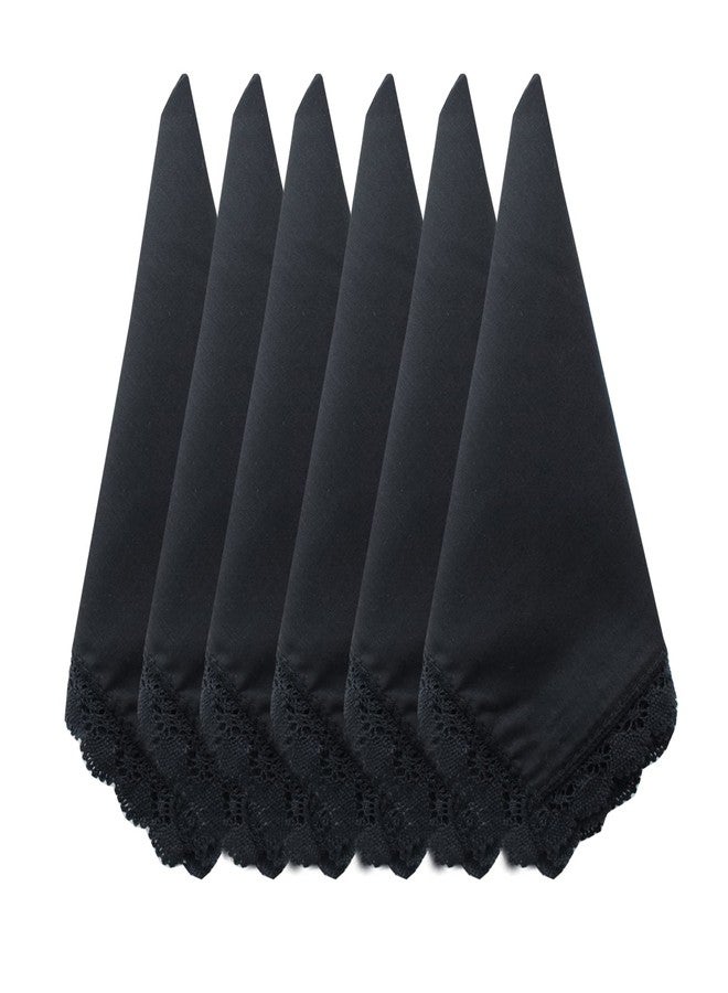 MemoryHanky Ladies Bridal Wedding Crochet Lace Handkerchiefs Black Cotton Hankies 6PCS - Image 1